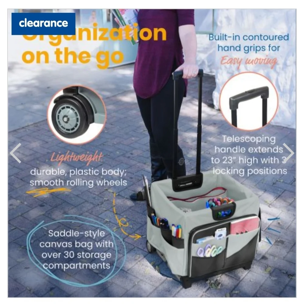 Portable Rolling Storage Cart with Telescopic Handle - Gray and‎ Black